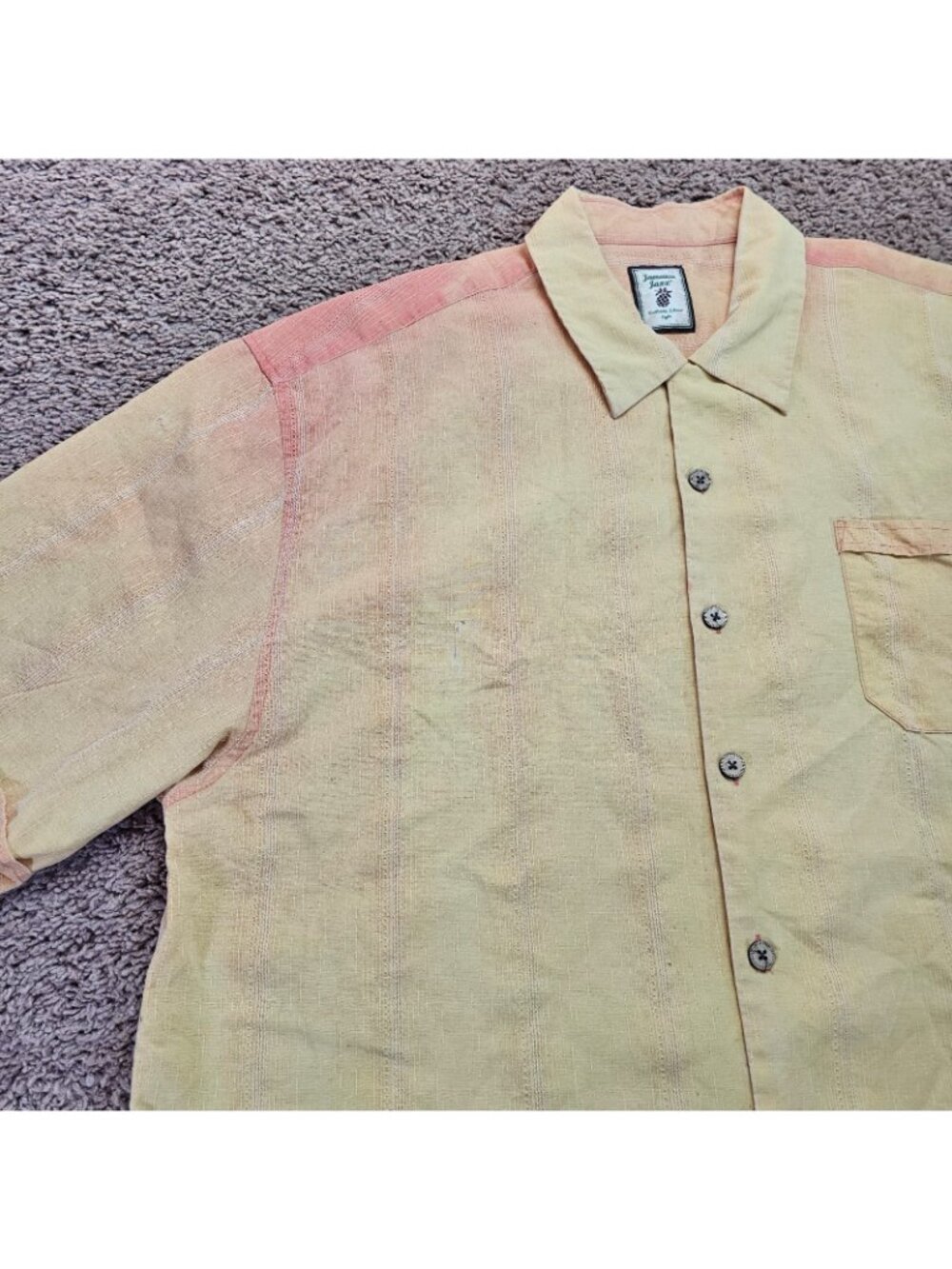 Jamaica Jaxx Button Up Shirt Mens XXL Yellow Hawaiian Silk Short Sleeve Top - Picture 10 of 10